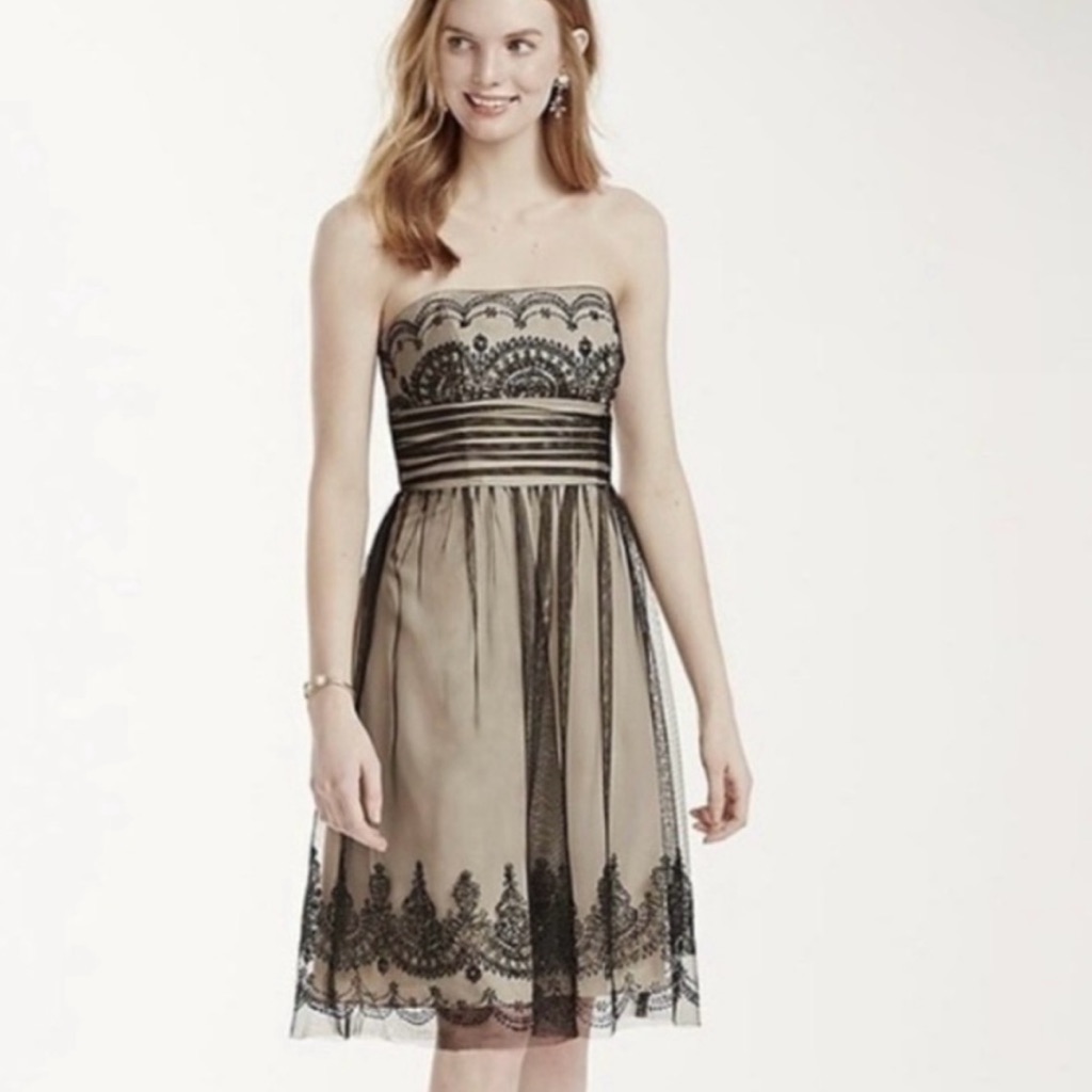 David's Bridal Strapless Tulle Dress 6 Caviar Whimsy Fairy Cocktail Wedding Prom